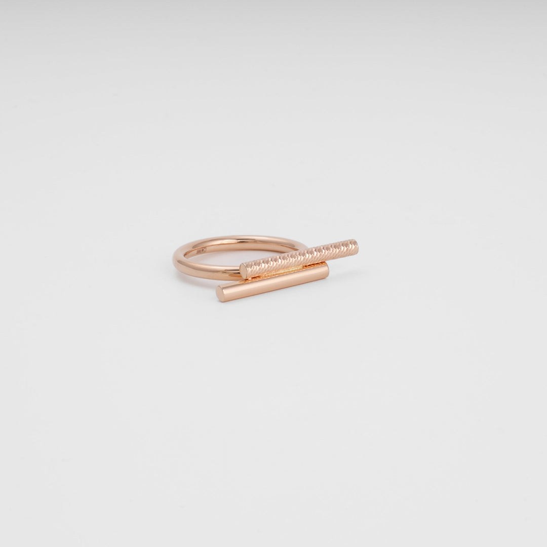 Rose Gold Double Bar Ring with Diamond-Cut Texture, 14K (585) | Ukrainian Jewelry