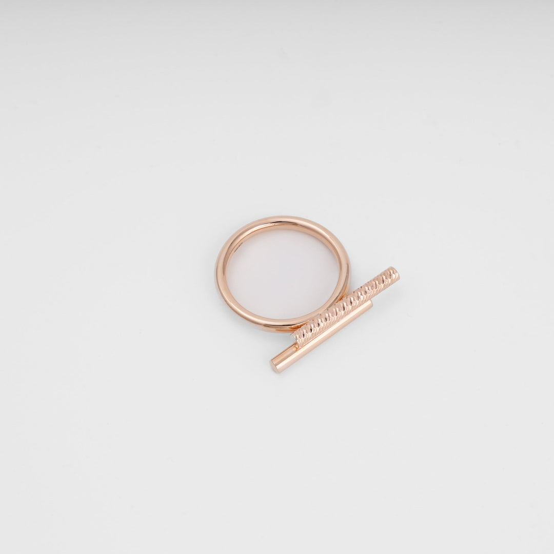 Rose Gold Double Bar Ring with Diamond-Cut Texture, 14K (585) | Ukrainian Jewelry