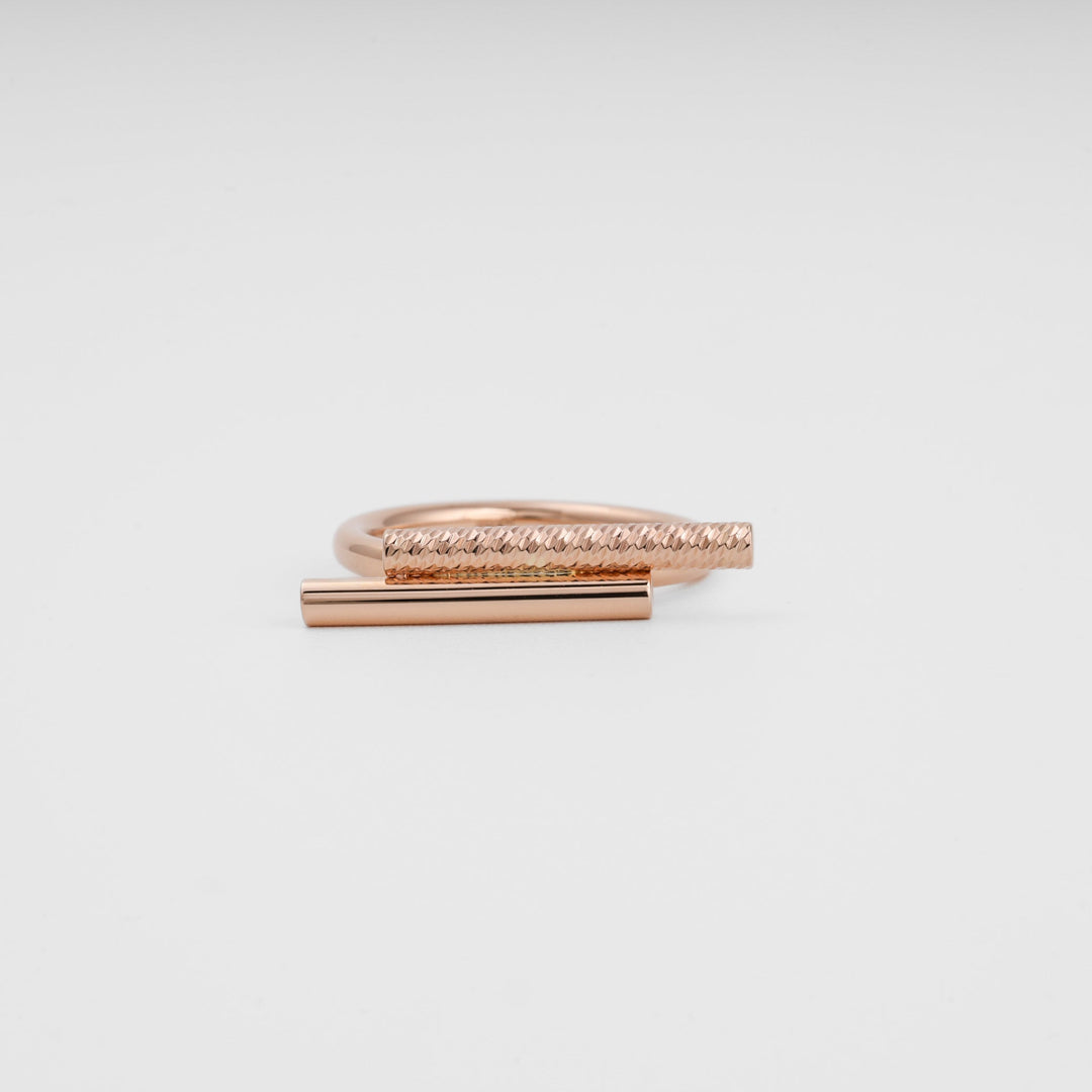 Rose Gold Double Bar Ring with Diamond-Cut Texture, 14K (585) | Ukrainian Jewelry