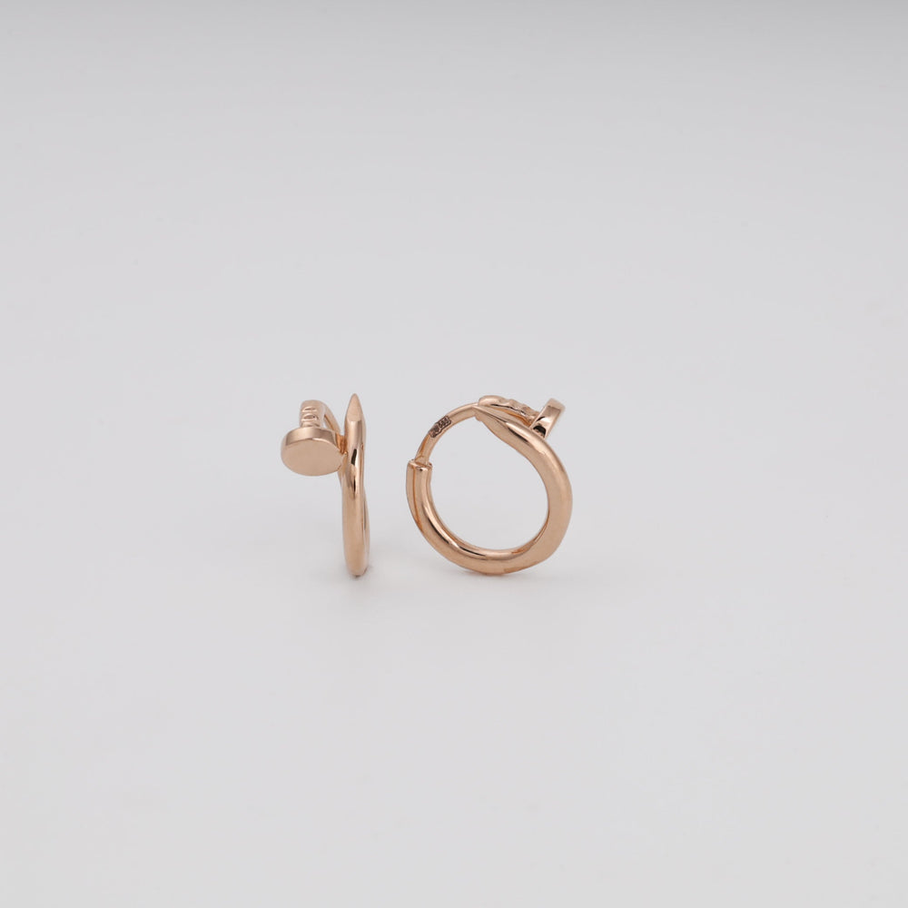 Rose Gold Huggie Earrings 14K (585) Smooth Round Hoop No Stones | Ukrainian Jewelry