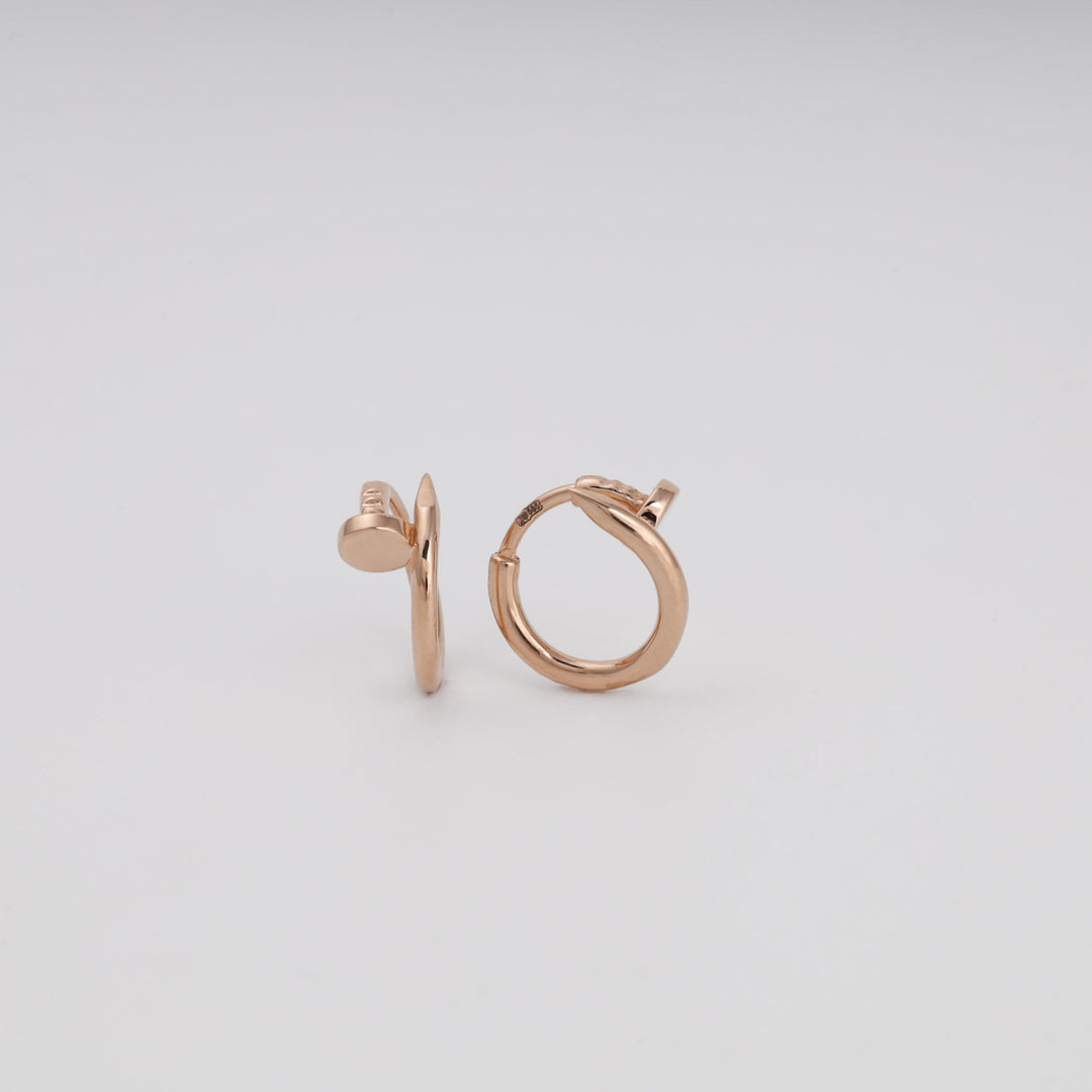 Rose Gold Huggie Earrings 14K (585) Smooth Round Hoop No Stones | Ukrainian Jewelry