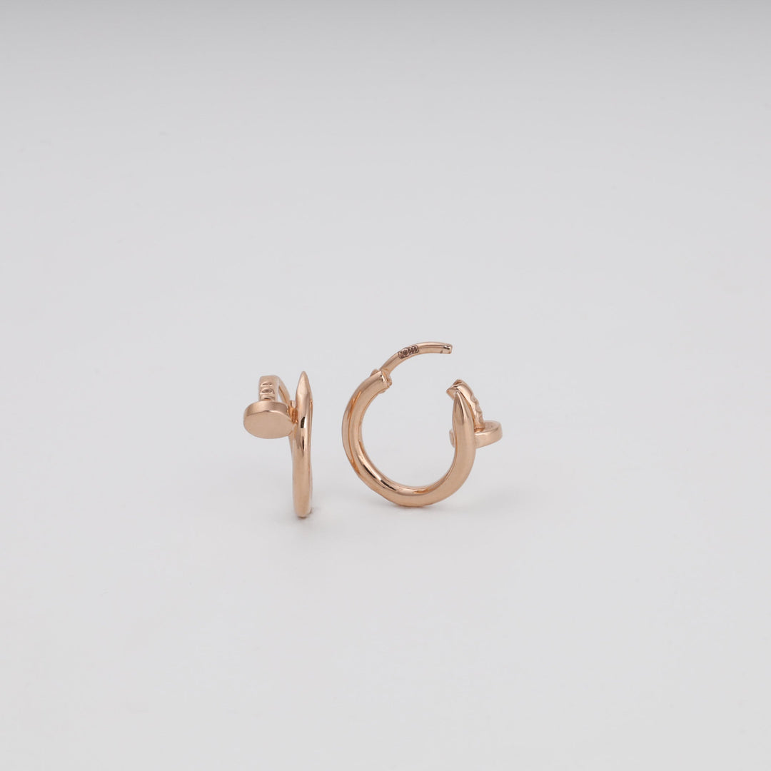 Rose Gold Huggie Earrings 14K (585) Smooth Round Hoop No Stones | Ukrainian Jewelry