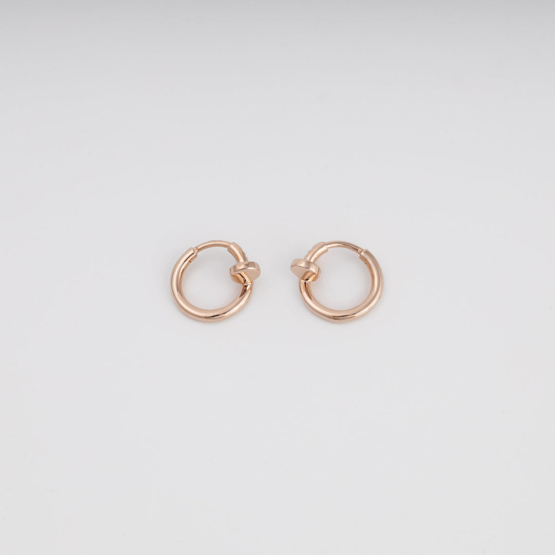 Rose Gold Huggie Earrings 14K (585) Smooth Round Hoop No Stones | Ukrainian Jewelry
