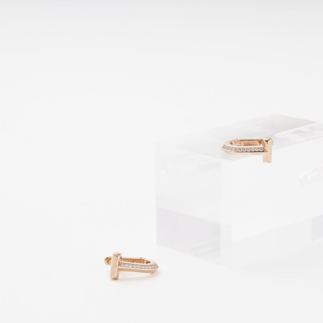 Rose Gold 585 T-Bar Earrings with Cubic Zirconia | Ukrainian Jewelry