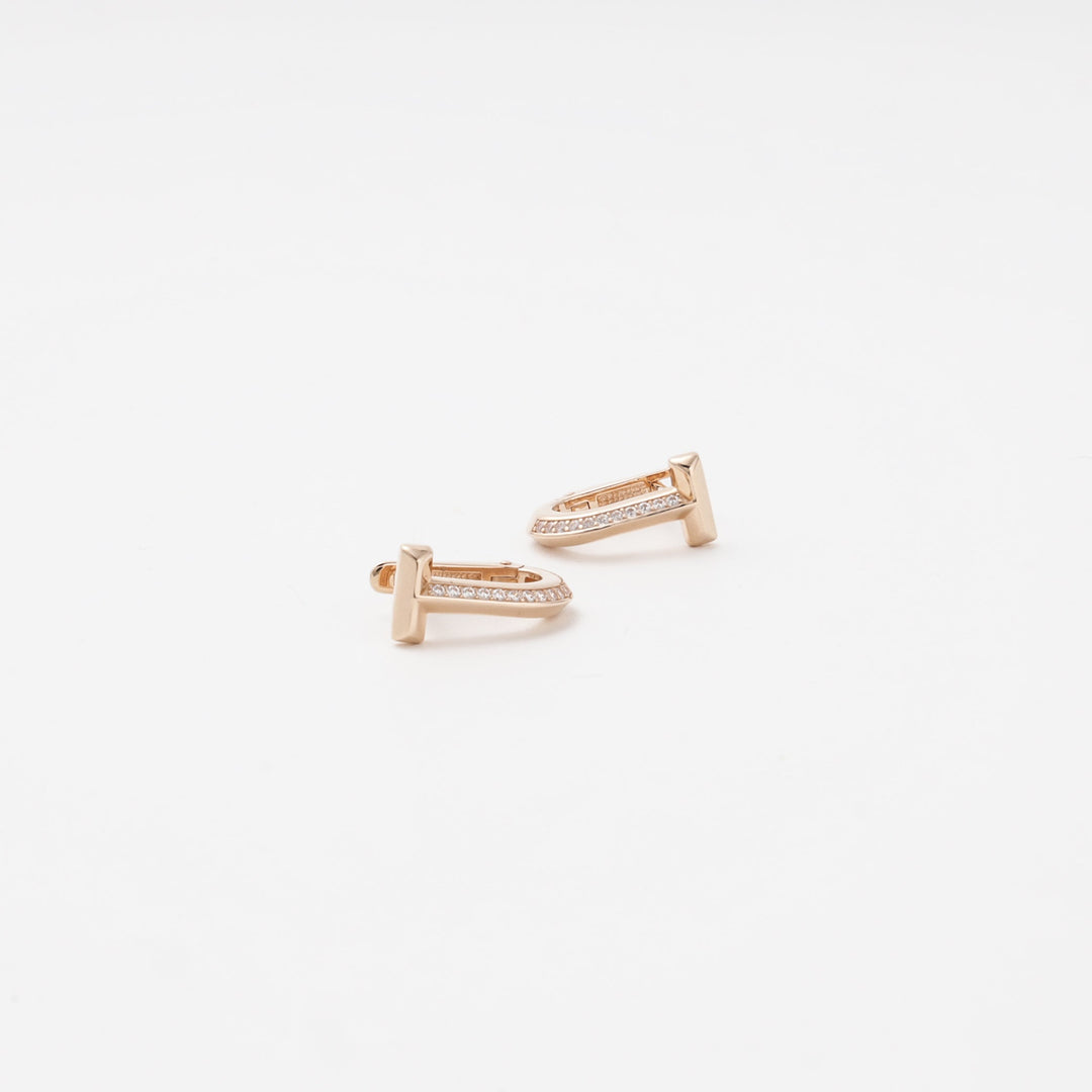 Rose Gold 585 T-Bar Earrings with Cubic Zirconia | Ukrainian Jewelry