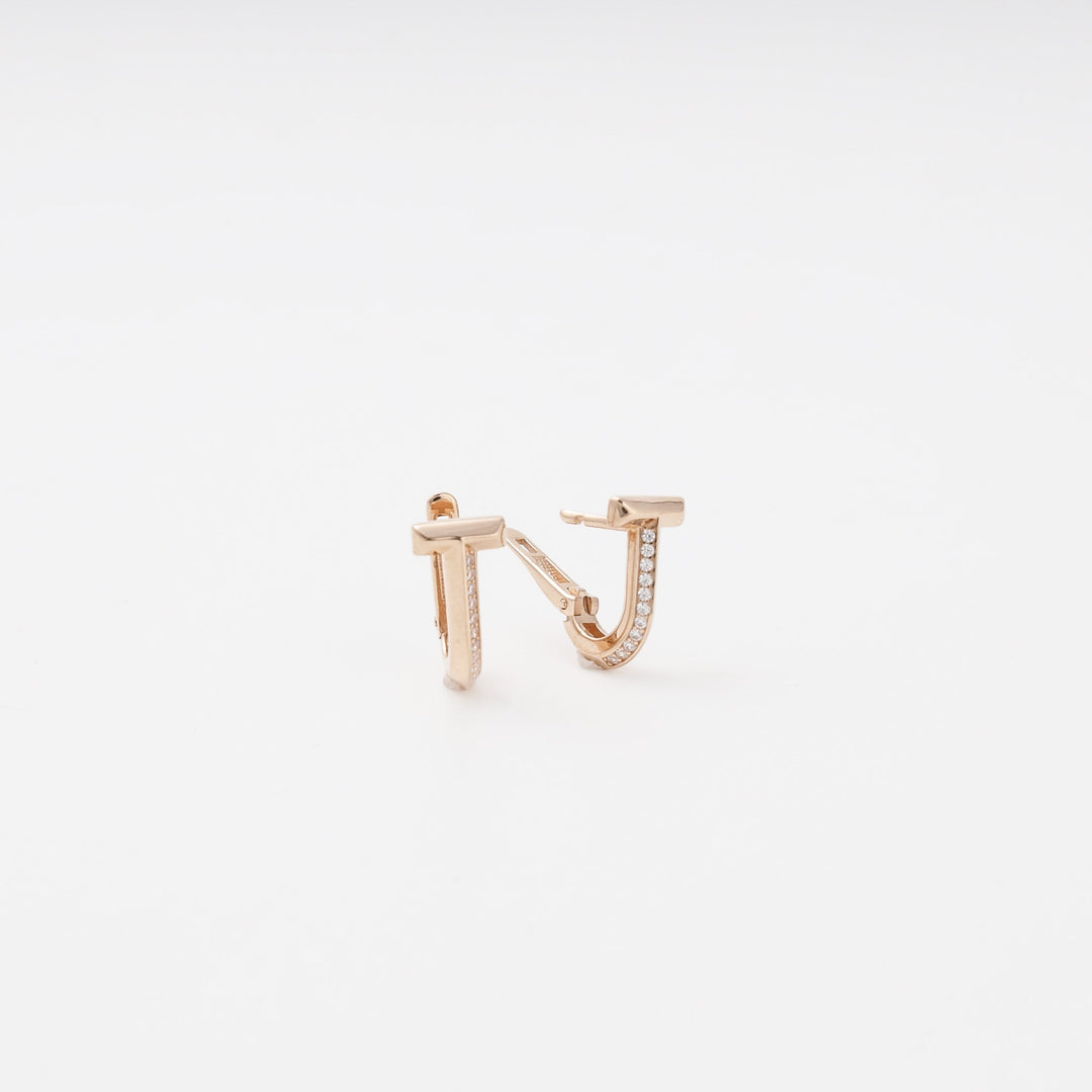 Rose Gold 585 T-Bar Earrings with Cubic Zirconia | Ukrainian Jewelry