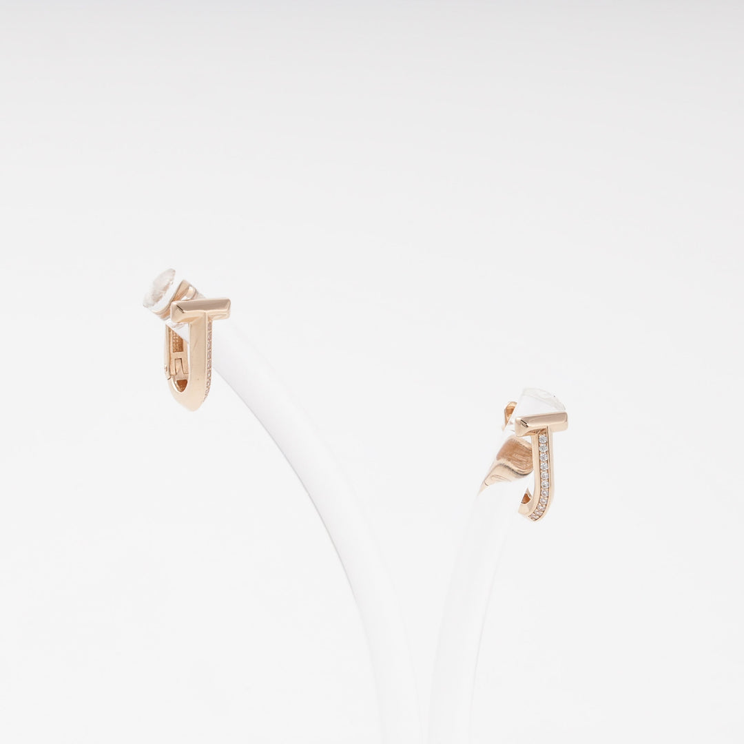 Rose Gold 585 T-Bar Earrings with Cubic Zirconia | Ukrainian Jewelry