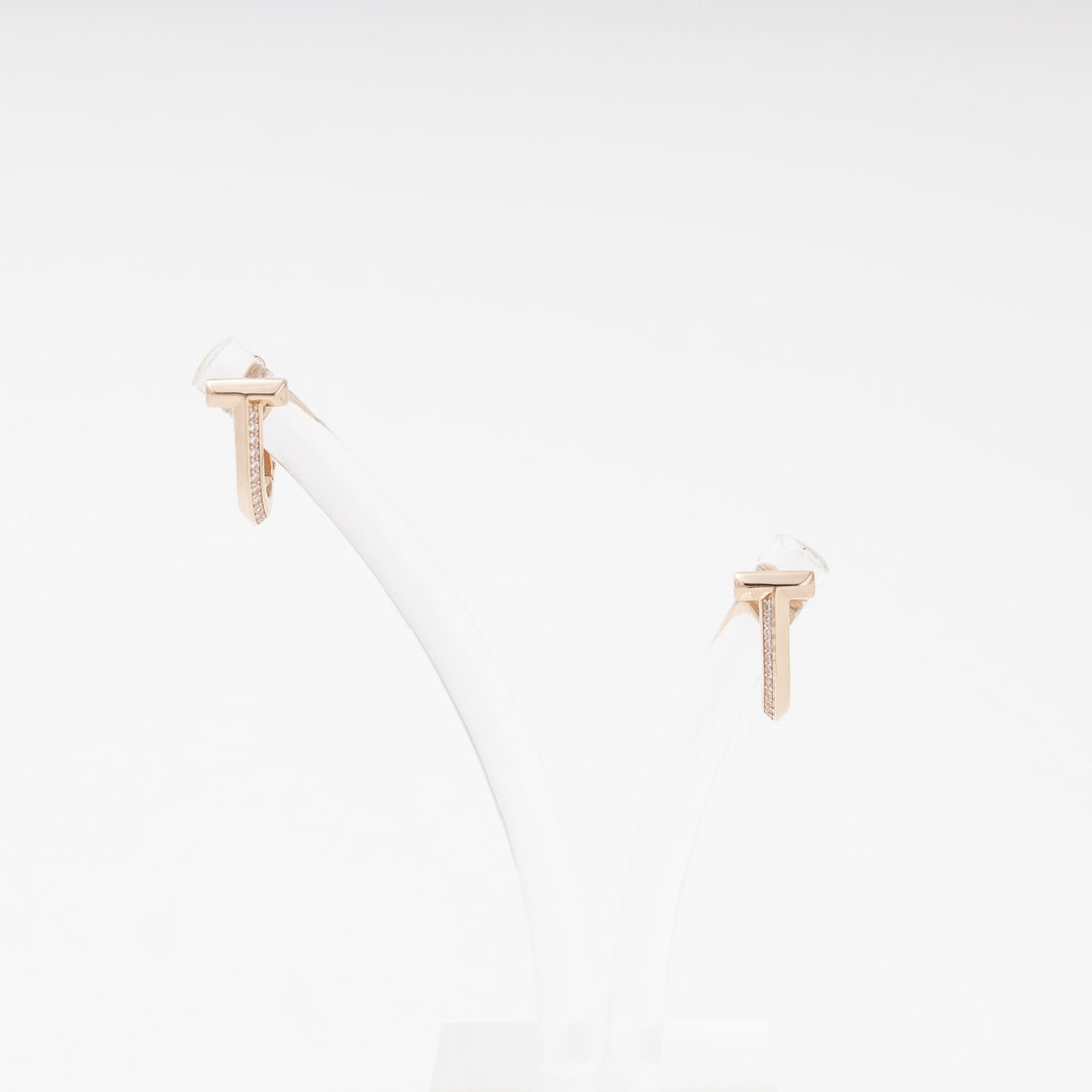 Rose Gold 585 T-Bar Earrings with Cubic Zirconia | Ukrainian Jewelry