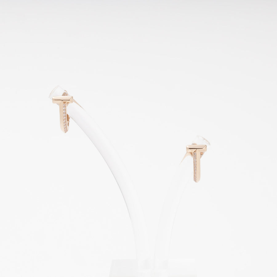 Rose Gold 585 T-Bar Earrings with Cubic Zirconia | Ukrainian Jewelry