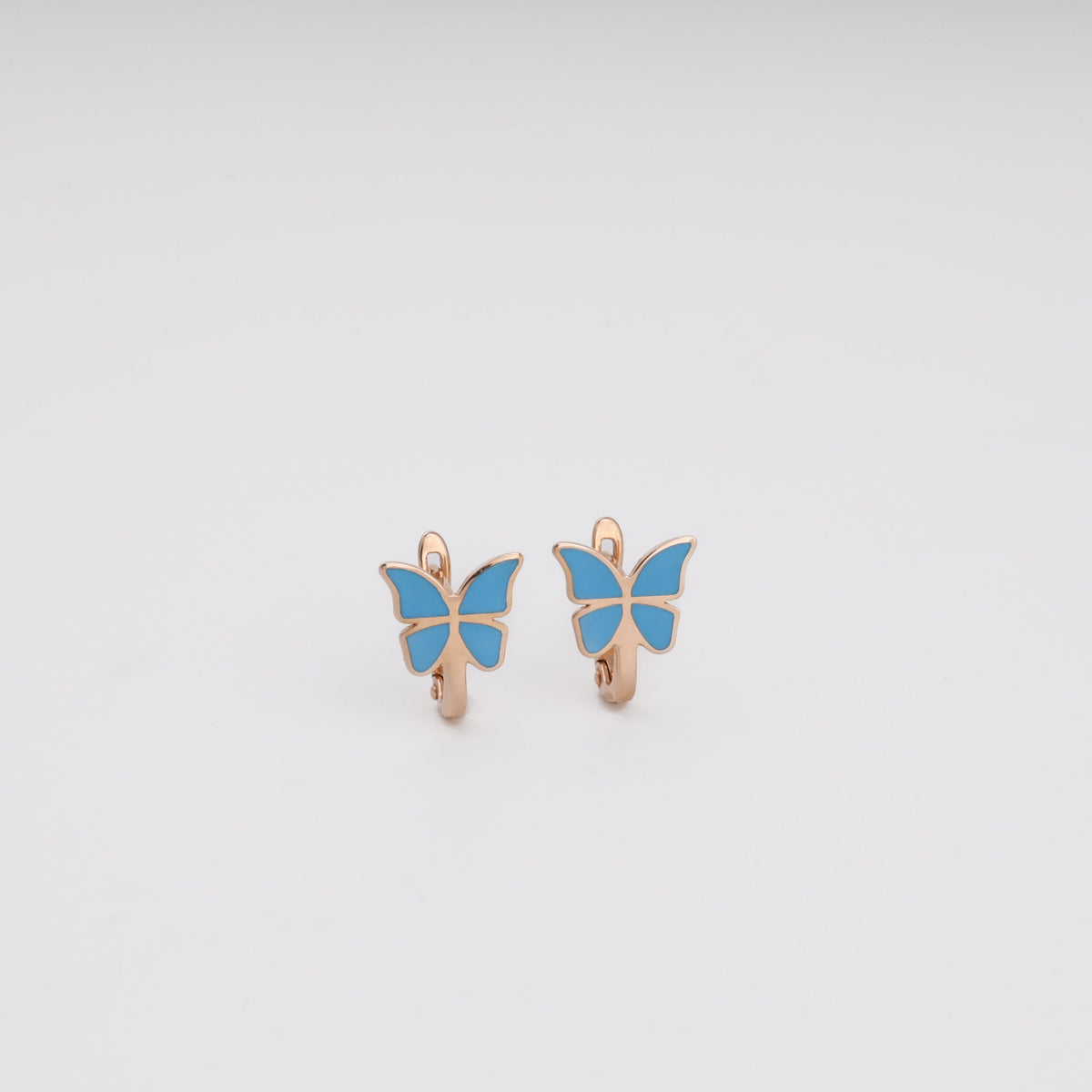 Butterfly Earrings with Blue Enamel 14K (585) Rose Gold | Ukrainian Jewelry