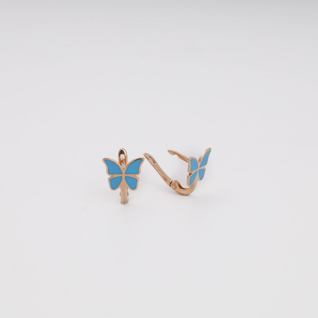 Butterfly Earrings with Blue Enamel 14K (585) Rose Gold | Ukrainian Jewelry