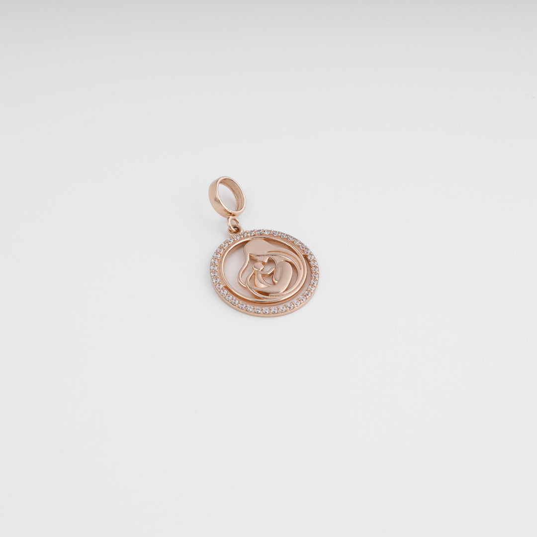 Rose gold pendant mother cradling child silhouette, openwork round design — Ukrainian Jewelry