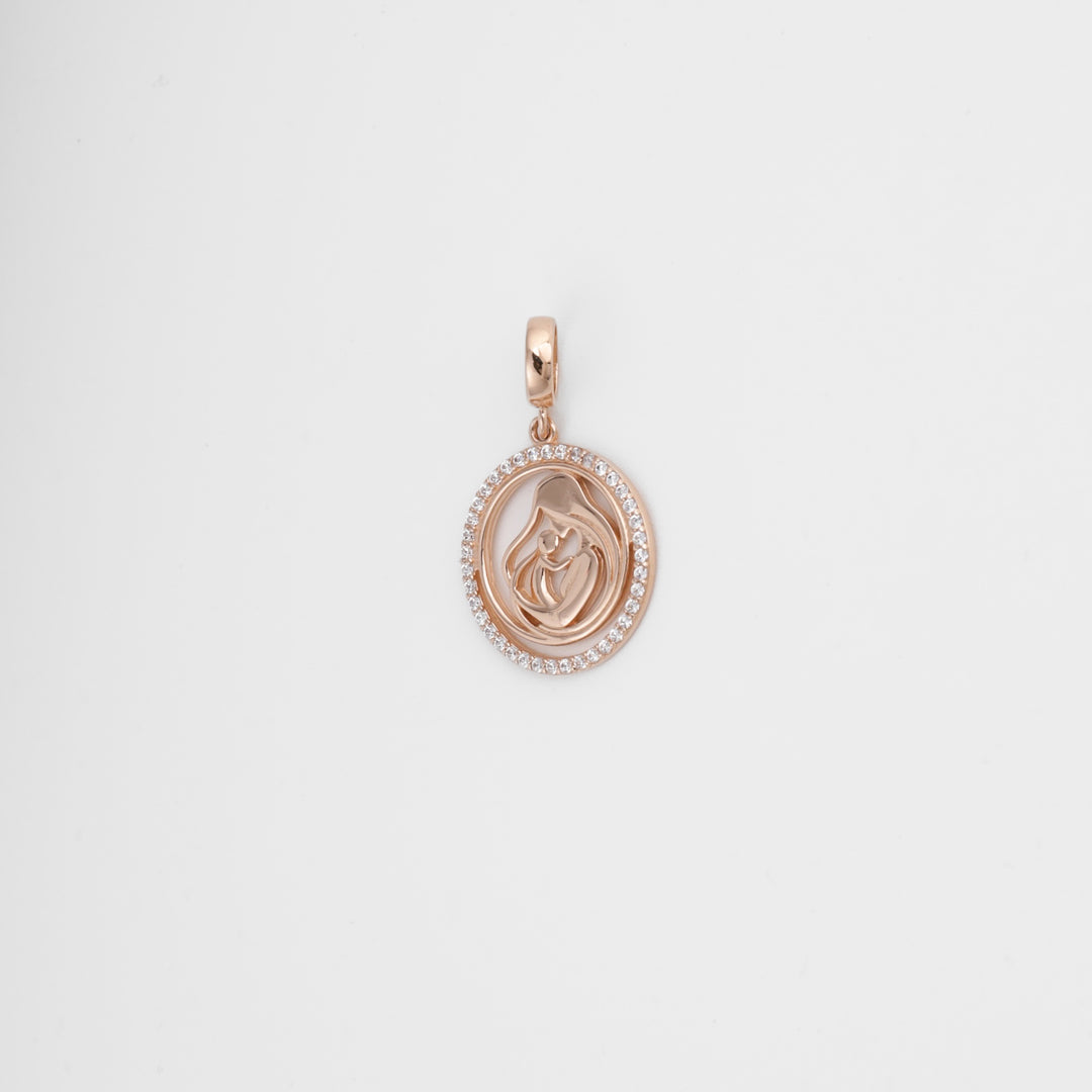 Close-up of cubic zirconia halo on mother child rose gold pendant — Ukrainian Jewelry