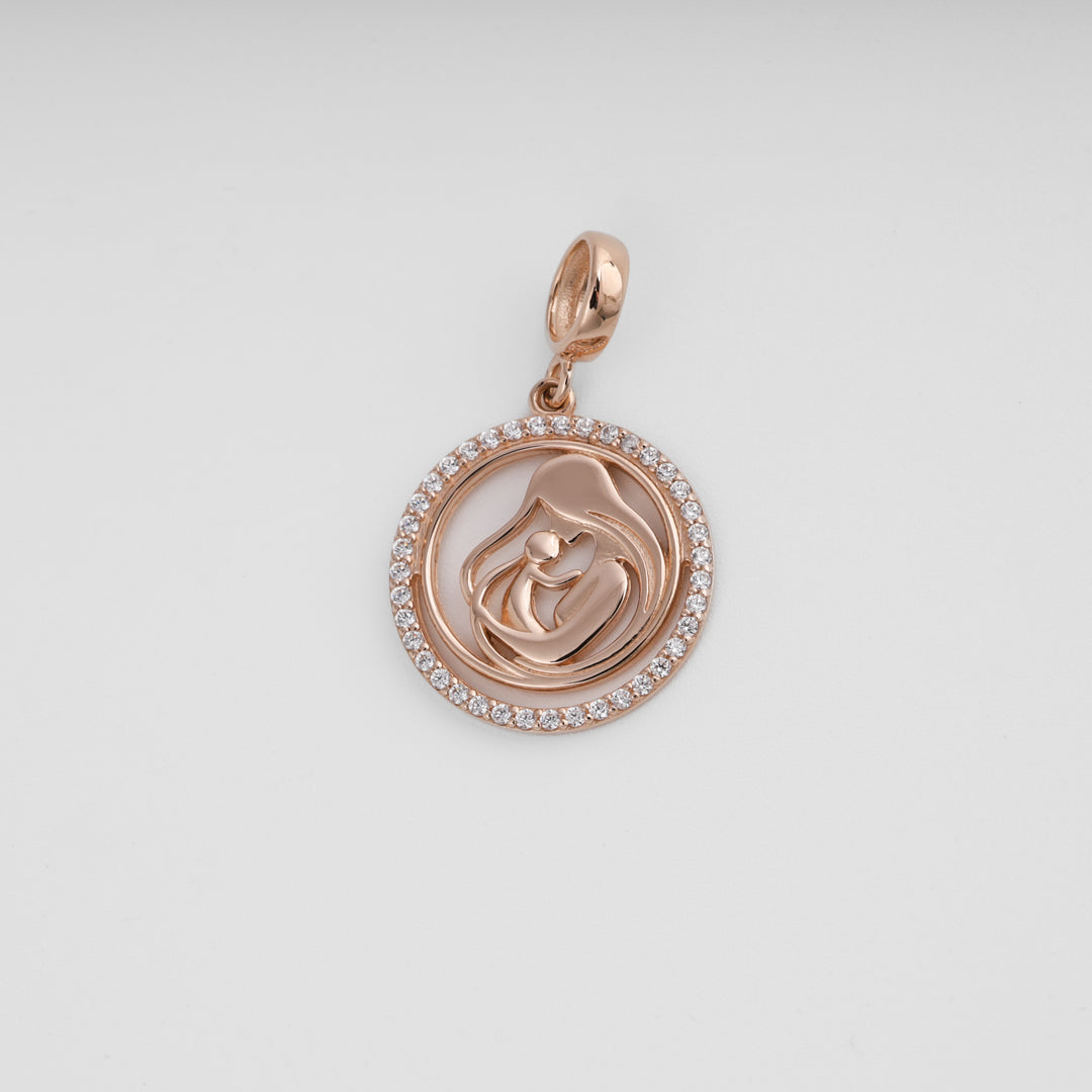 Mother and child pendant 14K rose gold, smooth bale detail — Ukrainian Jewelry