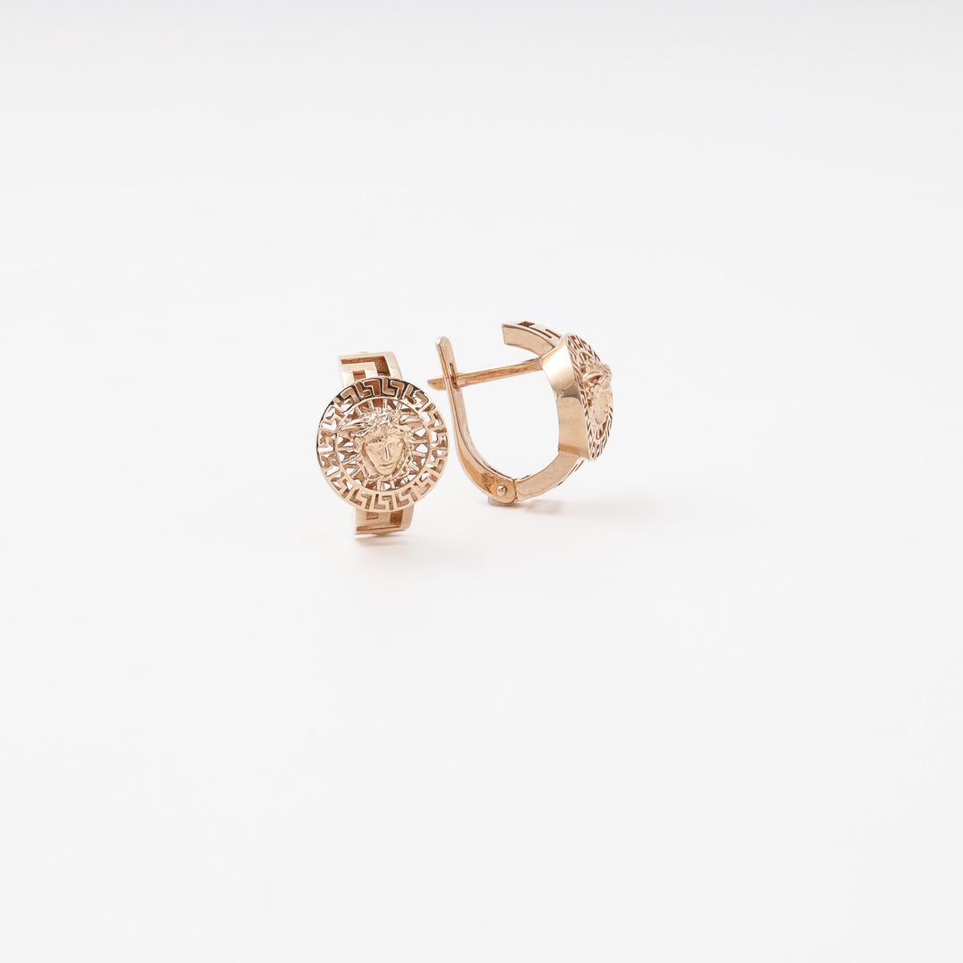 Rose Gold 585 Earrings with Medusa Gorgon Motif | Ukrainian Jewelry