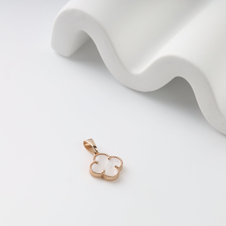 Mother-of-pearl four-leaf clover pendant in 14K rose gold