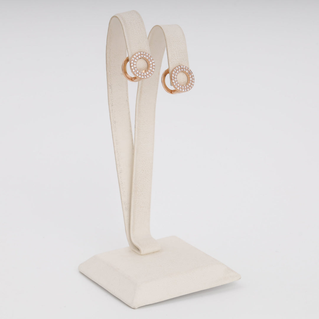Circular Pavé Zirconia Earrings 14K (585) Rose Gold | Ukrainian Jewelry
