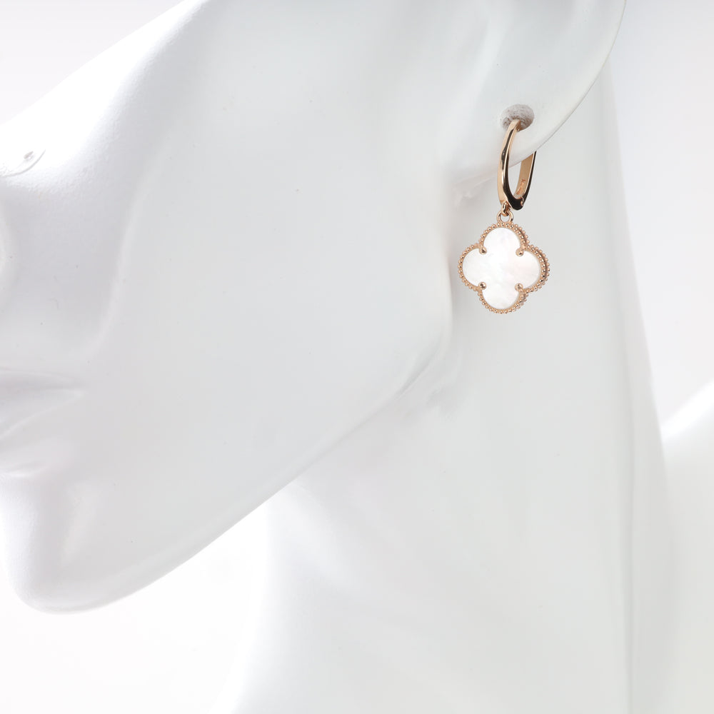 Front view of a mother-of-pearl clover earring in rose gold