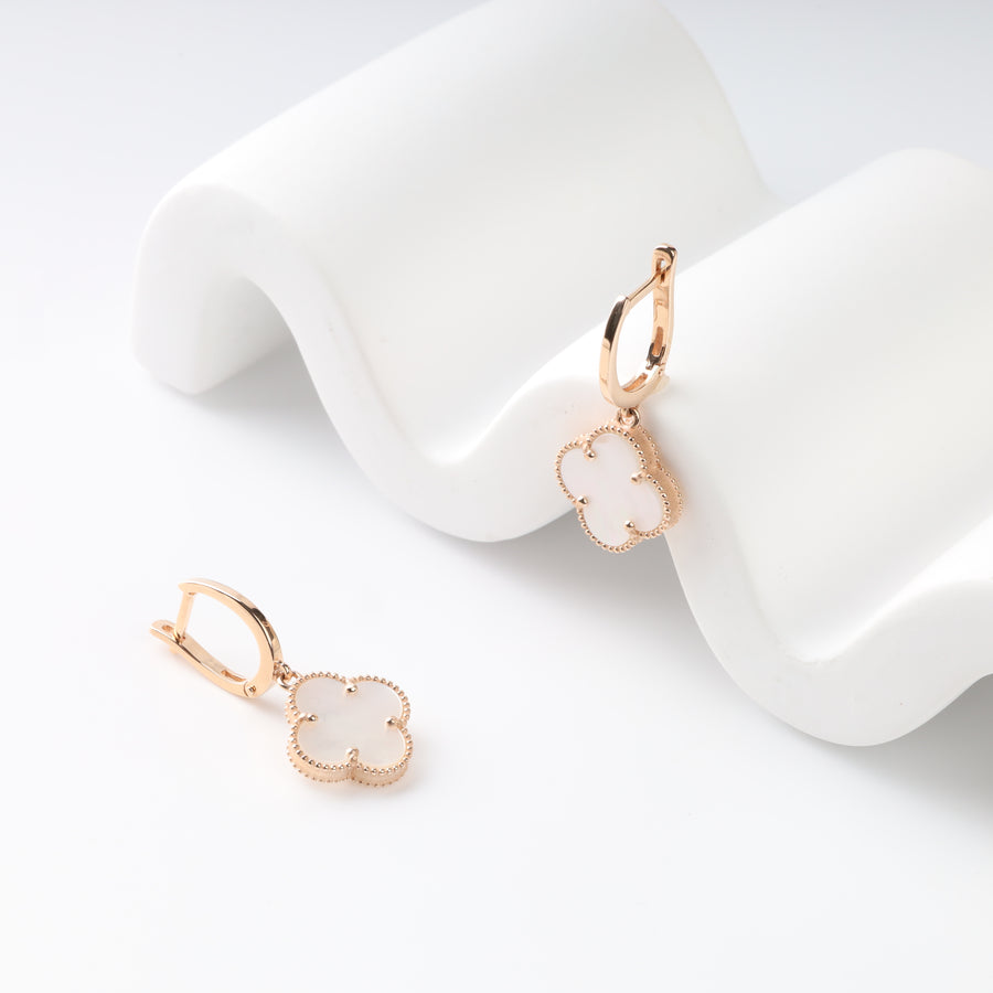 Pair of mother-of-pearl clover drop earrings with leverback closures