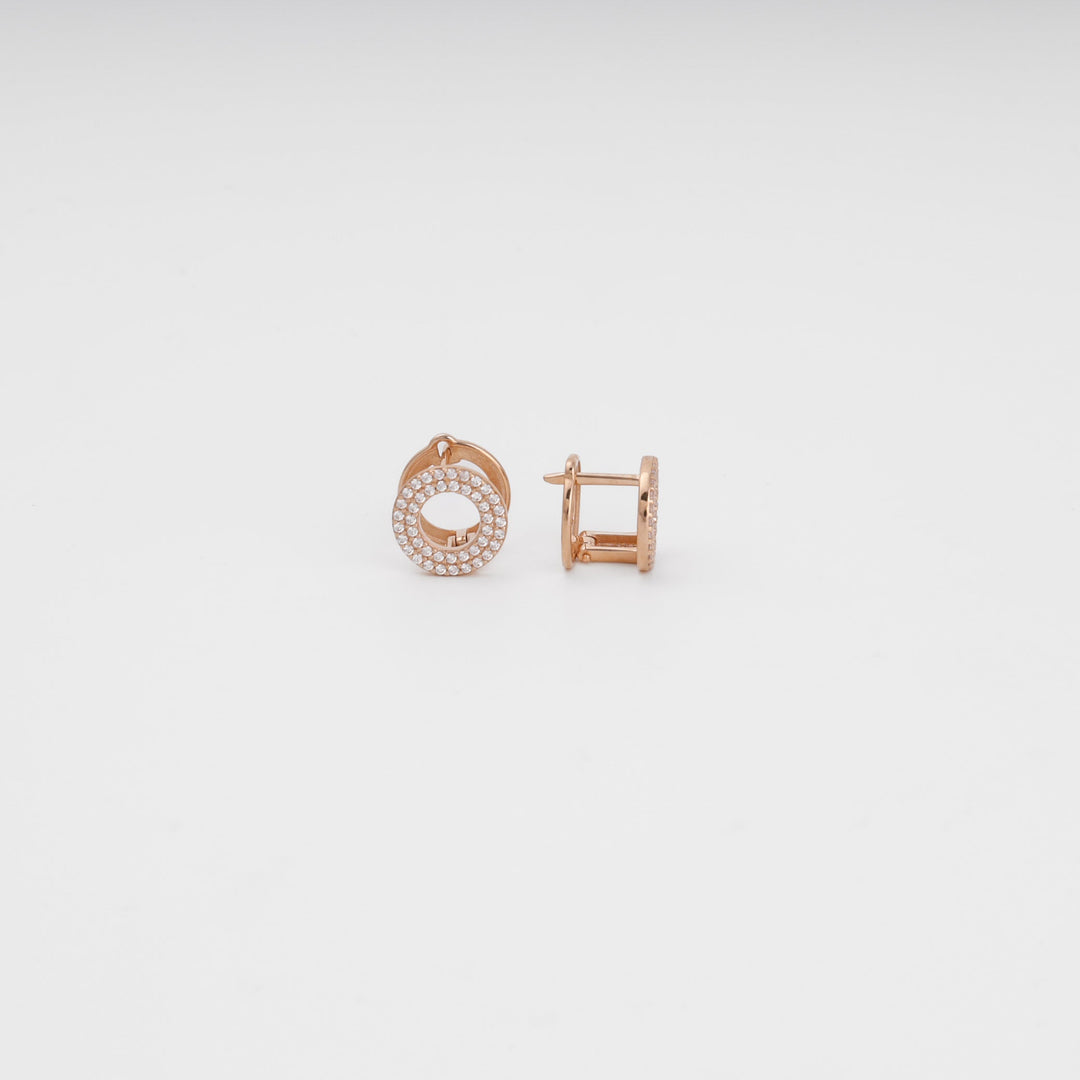 Circular Pavé Zirconia Earrings 14K (585) Rose Gold | Ukrainian Jewelry