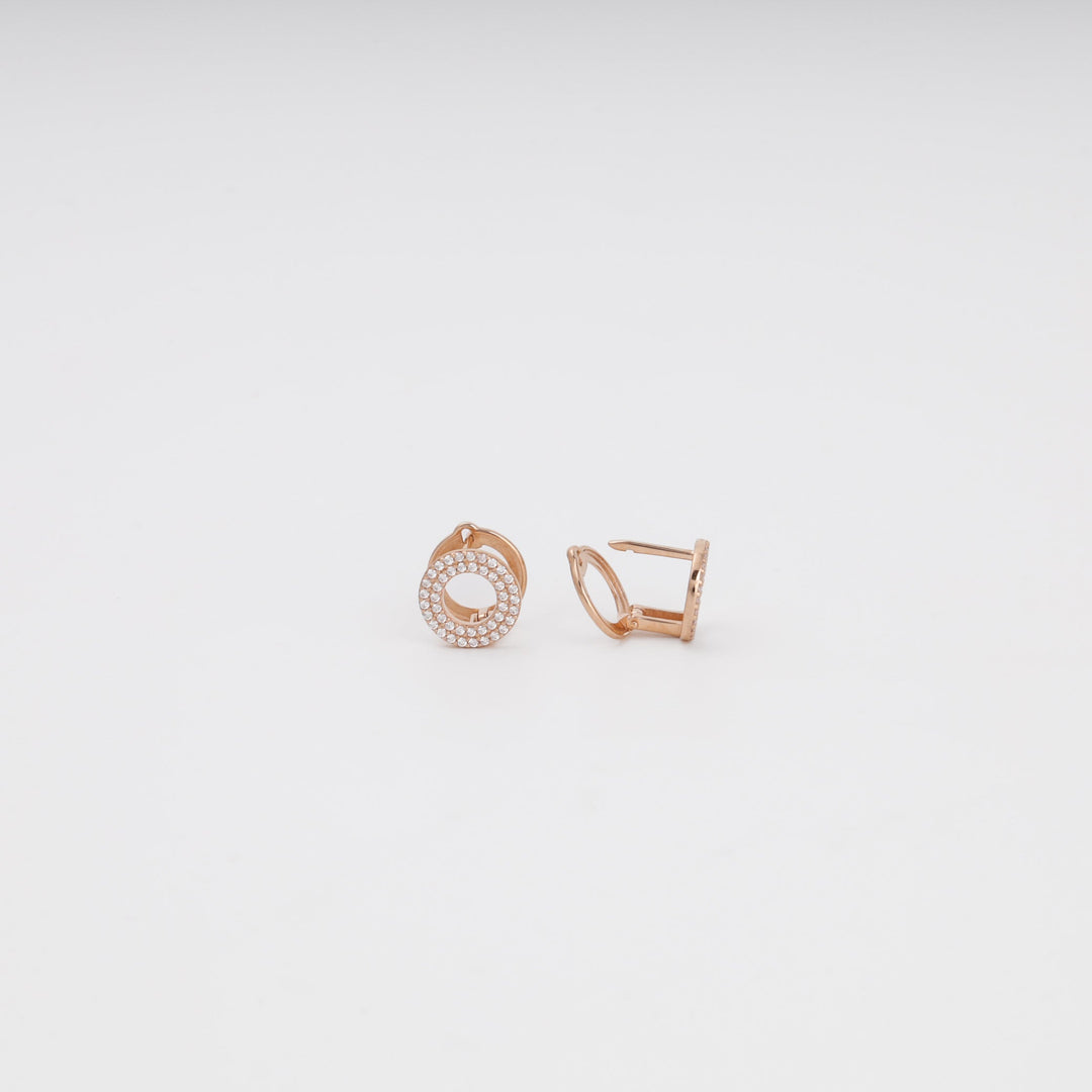 Circular Pavé Zirconia Earrings 14K (585) Rose Gold | Ukrainian Jewelry