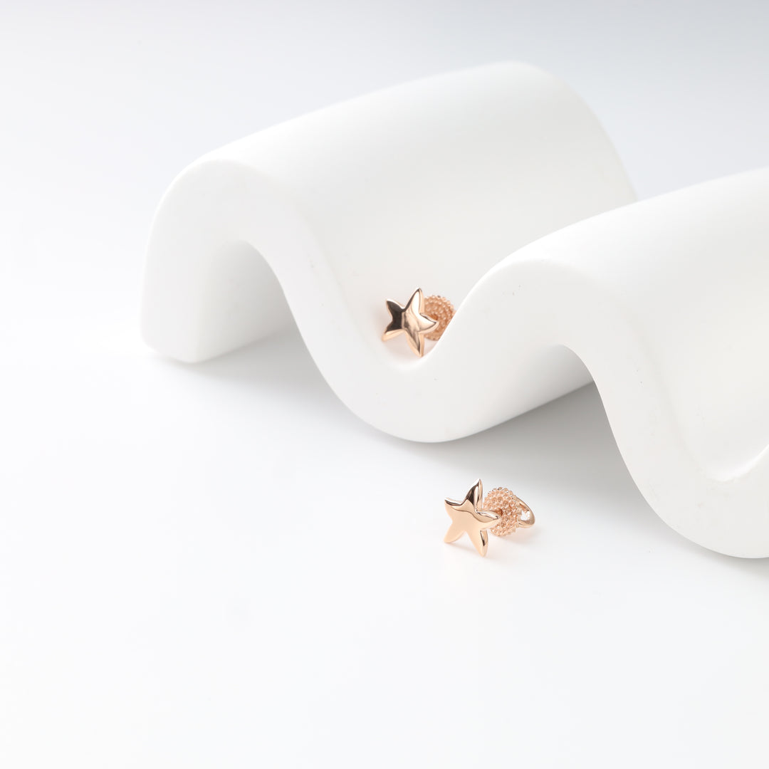 Polished rose gold star stud earrings with screw-back closures