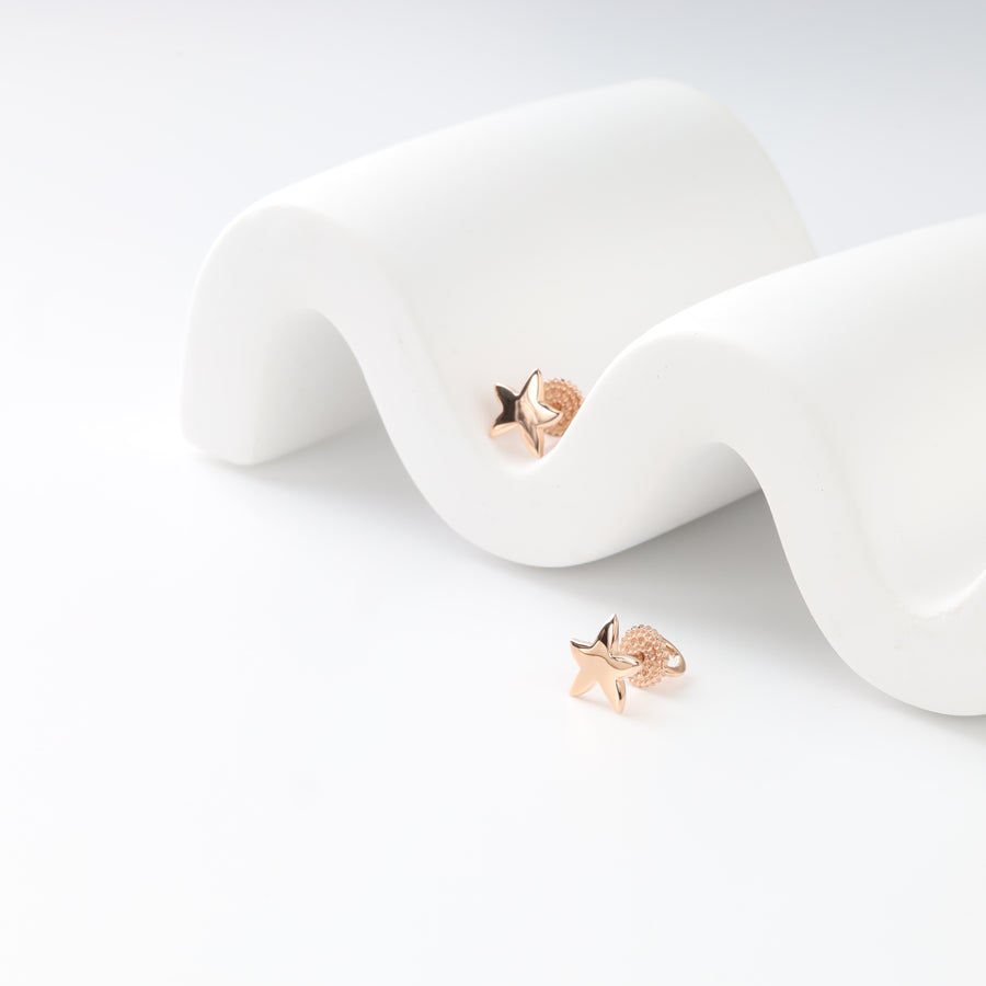 Polished rose gold star stud earrings with screw-back closures