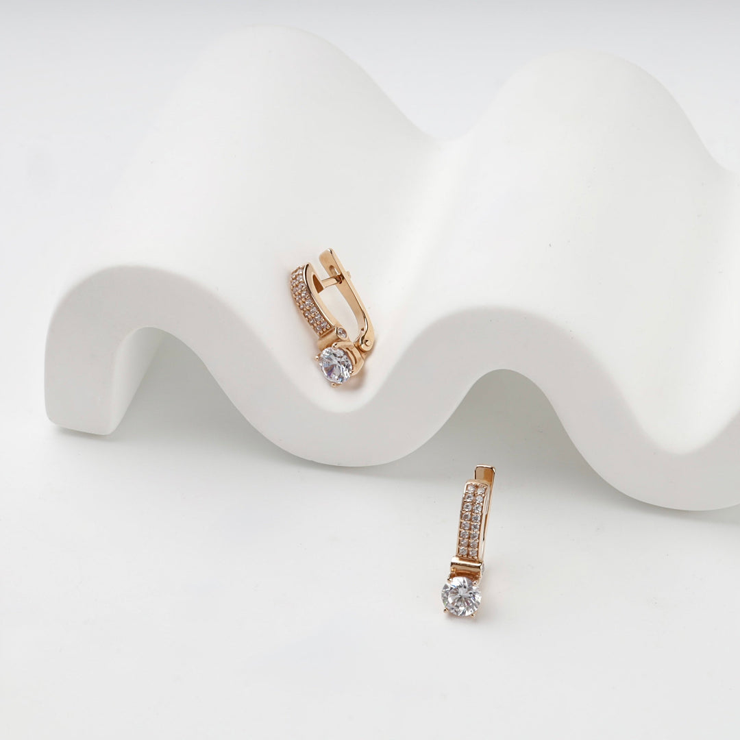 Rose Gold 14K (585) Cubic Zirconia Drop Earrings | Ukrainian Jewelry