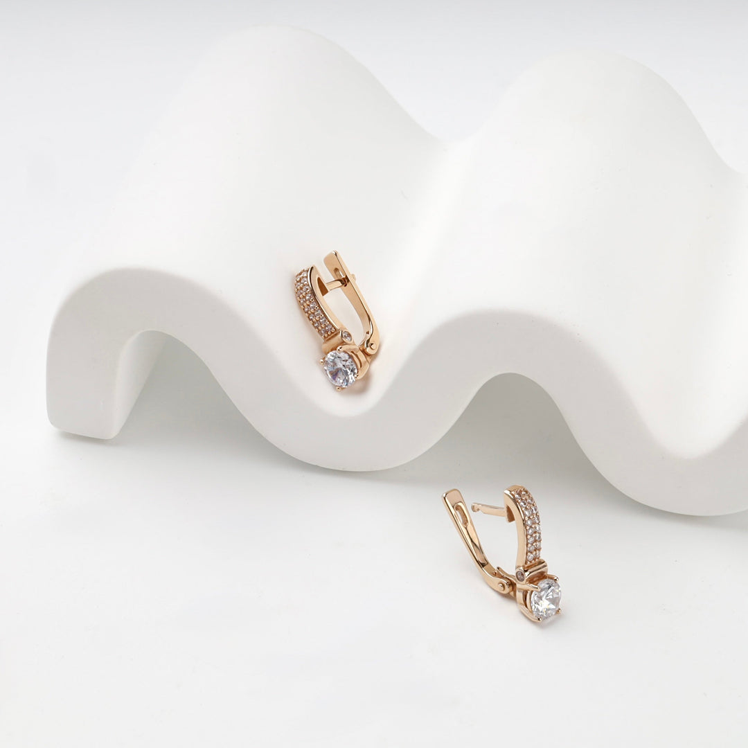 Rose Gold 14K (585) Cubic Zirconia Drop Earrings | Ukrainian Jewelry