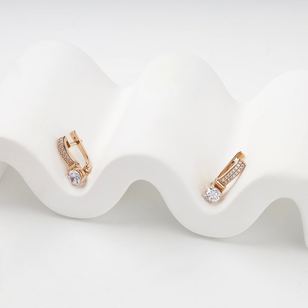 Rose Gold 14K (585) Cubic Zirconia Drop Earrings | Ukrainian Jewelry