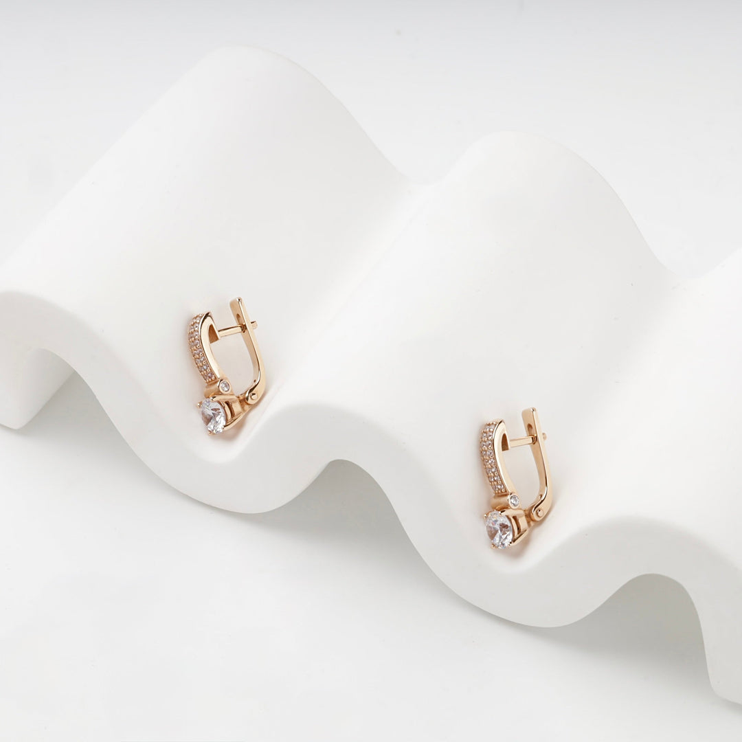 Rose Gold 14K (585) Cubic Zirconia Drop Earrings | Ukrainian Jewelry