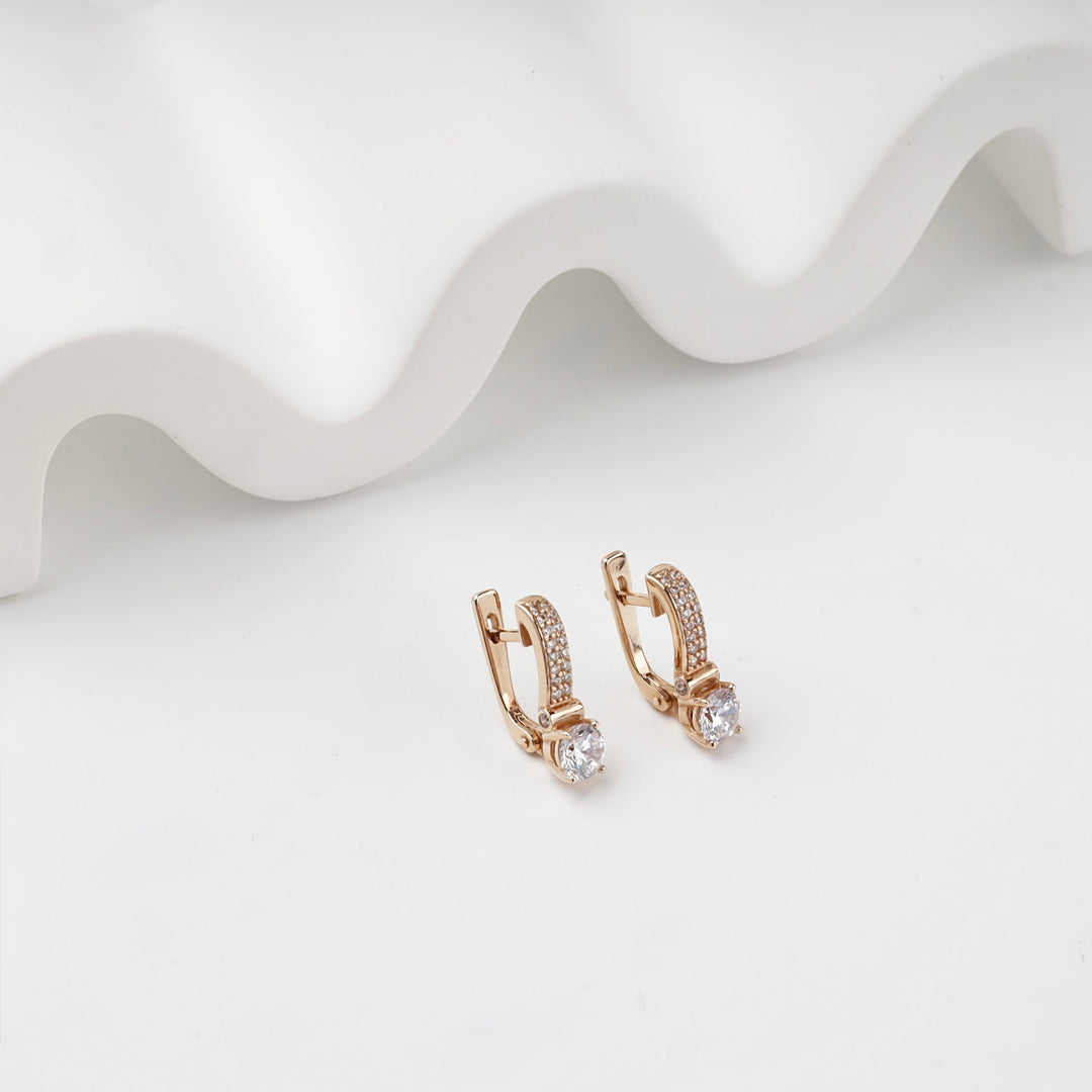 Rose Gold 14K (585) Cubic Zirconia Drop Earrings | Ukrainian Jewelry