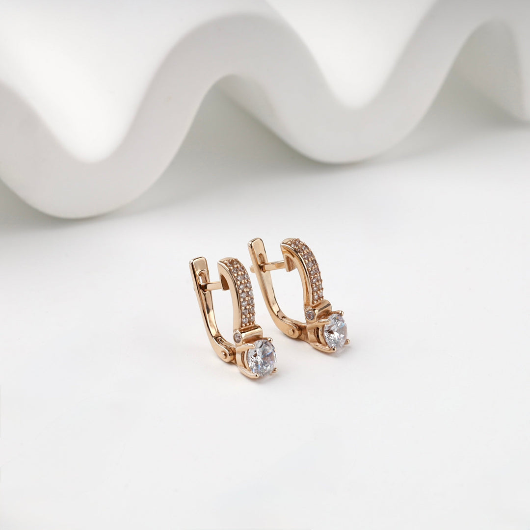 Rose Gold 14K (585) Cubic Zirconia Drop Earrings | Ukrainian Jewelry