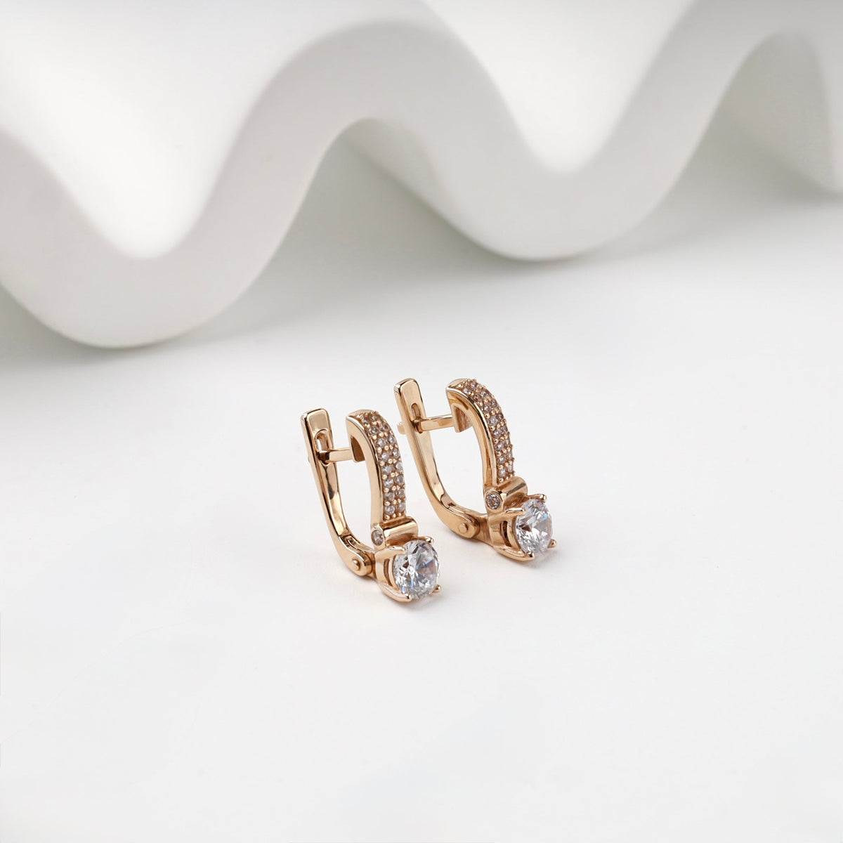 Rose Gold 14K (585) Cubic Zirconia Drop Earrings | Ukrainian Jewelry