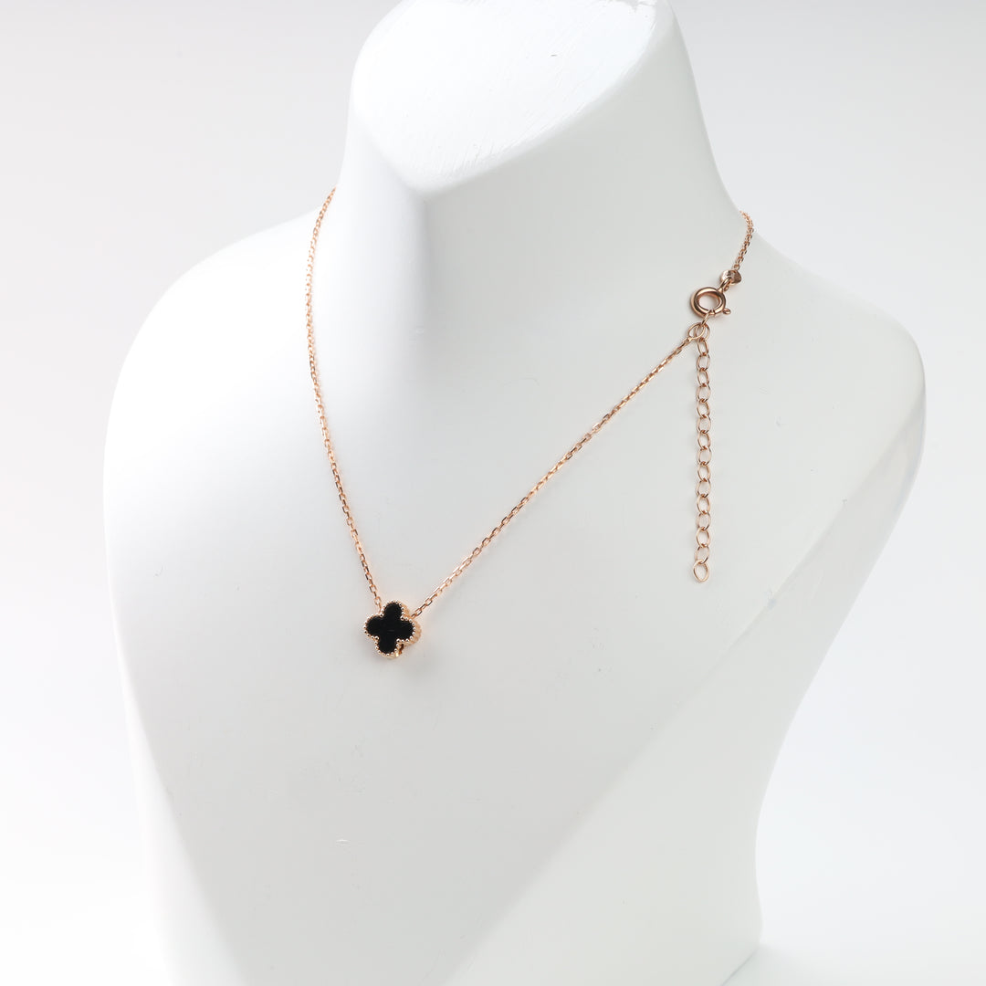 Rose gold black clover necklace with adjustable extender chain