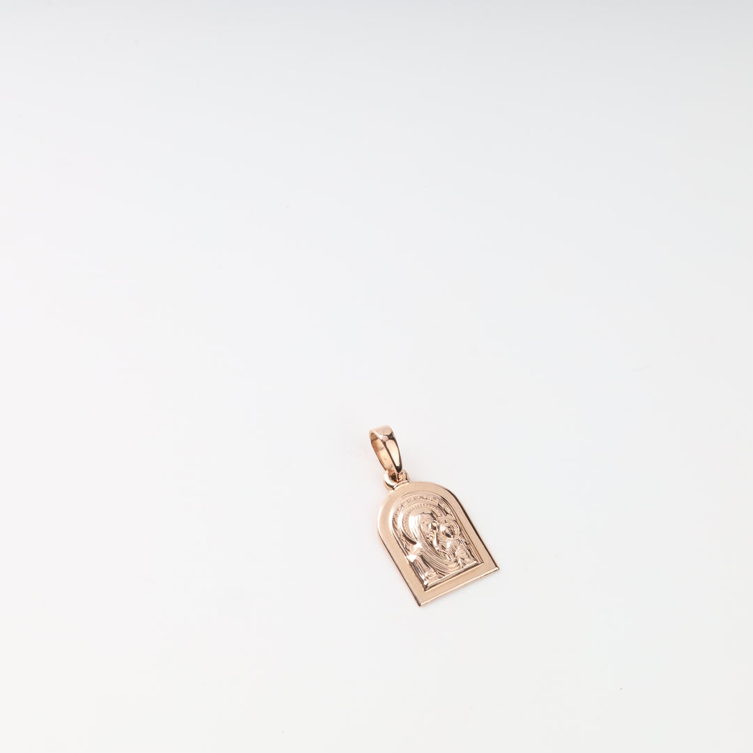 Arched Virgin Mary and Child icon pendant in 14K rose gold