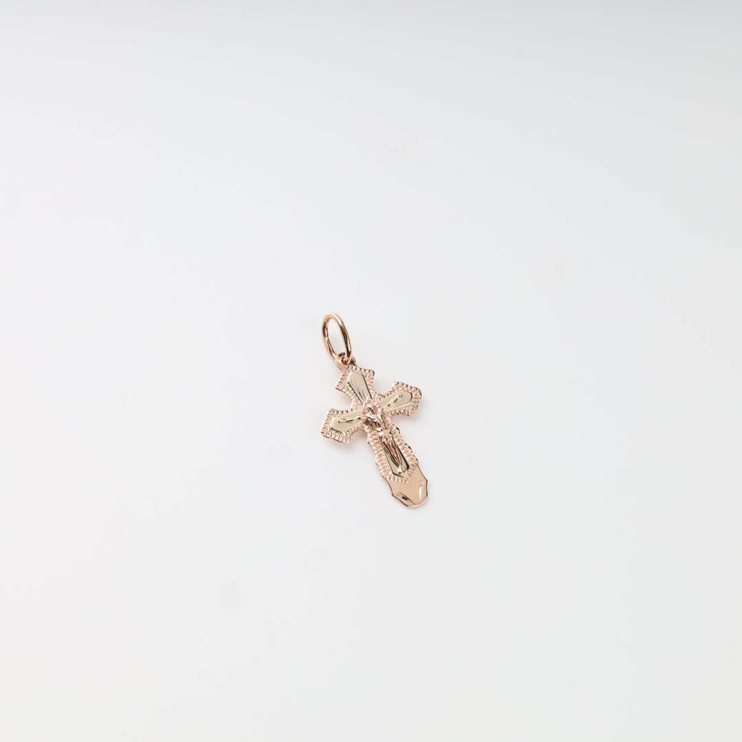 Ornate two-tone 14K gold crucifix cross pendant, front view