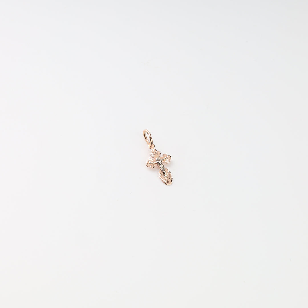 Textured 14K gold crucifix cross pendant with a polished bail