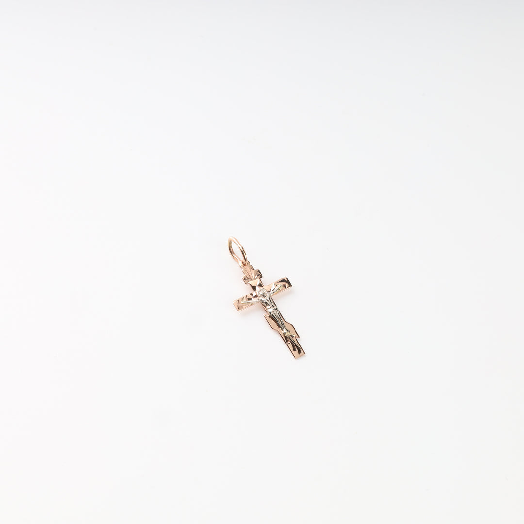 Two-tone crucifix cross pendant in 14K gold front view