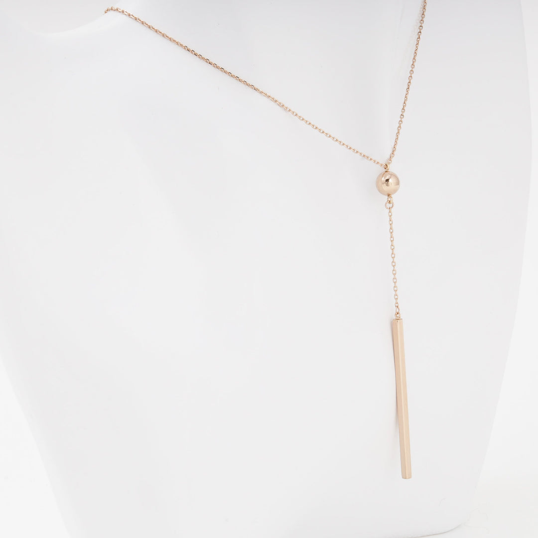 Rose Gold 14K (585) Ball Station With Long Plate Suspension Necklace | Ukrainian Jewelry