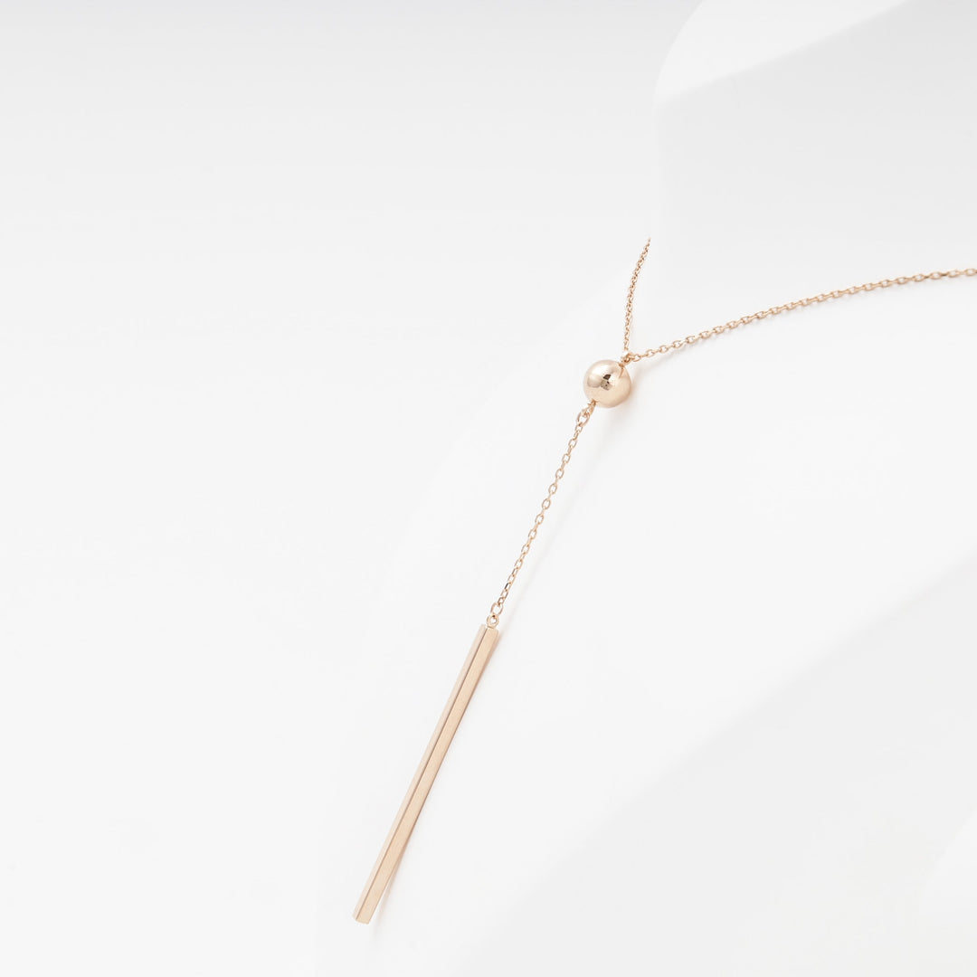 Rose Gold 14K (585) Ball Station With Long Plate Suspension Necklace | Ukrainian Jewelry