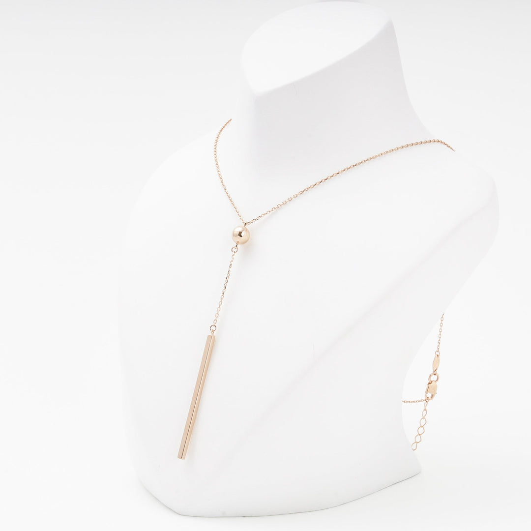 Rose Gold 14K (585) Ball Station With Long Plate Suspension Necklace | Ukrainian Jewelry