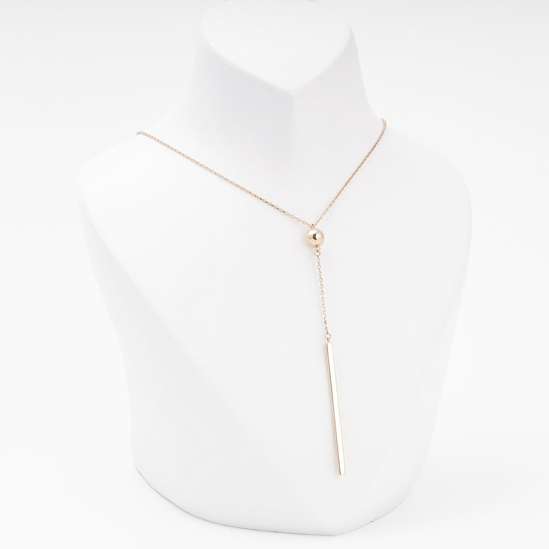 Rose Gold 14K (585) Ball Station With Long Plate Suspension Necklace | Ukrainian Jewelry