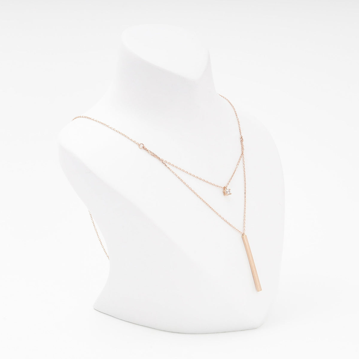 Rose Gold 14K (585) Layered Necklace with Bar Pendant and CZ | Ukrainian Jewelry