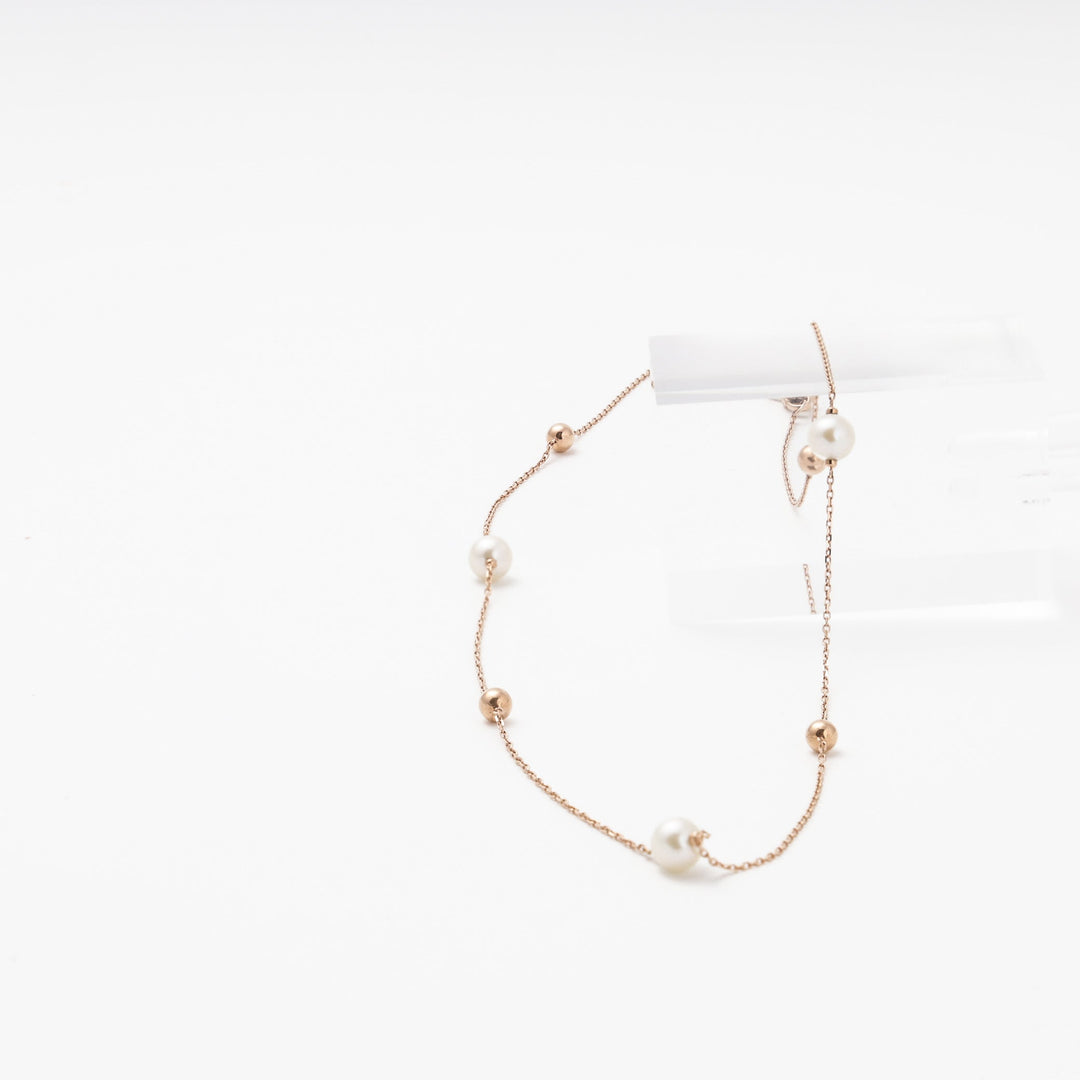 Rose Gold 585 Necklace with Cultured Pearls and Gold Beads | Ukrainian Jewelry