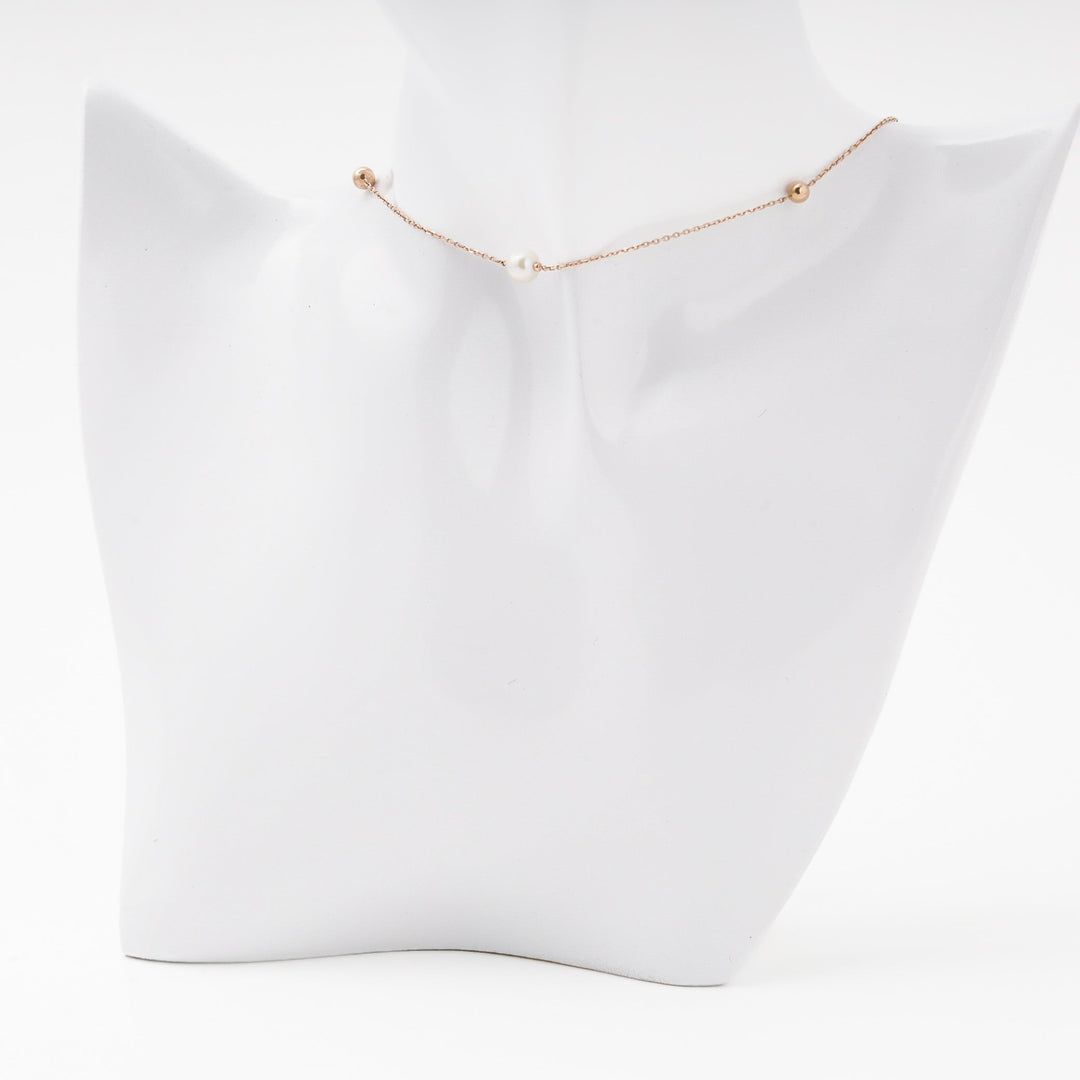 Rose Gold 585 Necklace with Cultured Pearls and Gold Beads | Ukrainian Jewelry