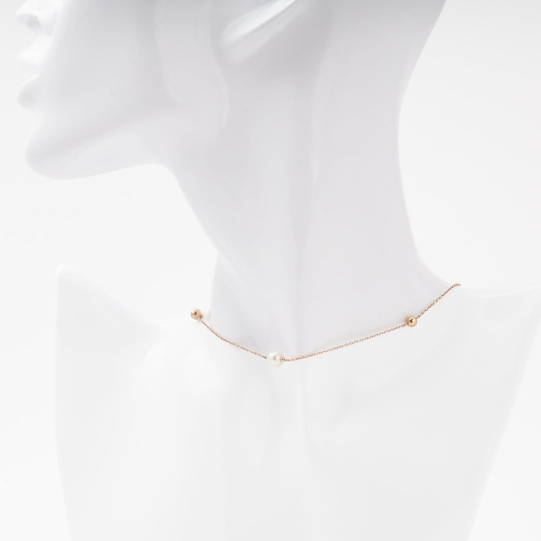 Rose Gold 585 Necklace with Cultured Pearls and Gold Beads | Ukrainian Jewelry