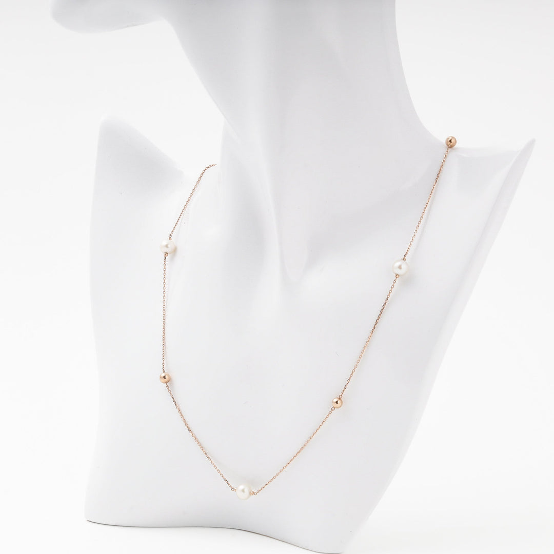 Rose Gold 585 Necklace with Cultured Pearls and Gold Beads | Ukrainian Jewelry