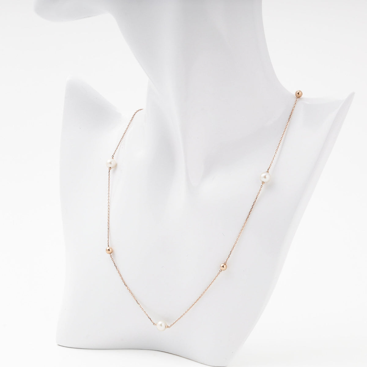 Rose Gold 585 Necklace with Cultured Pearls and Gold Beads | Ukrainian Jewelry
