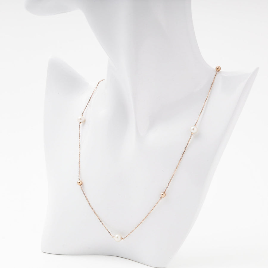 Rose Gold 585 Necklace with Cultured Pearls and Gold Beads | Ukrainian Jewelry